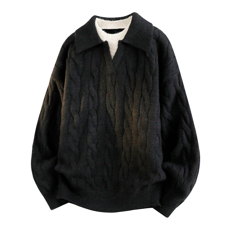 Men's two-piece collared cable knit pullover sweater